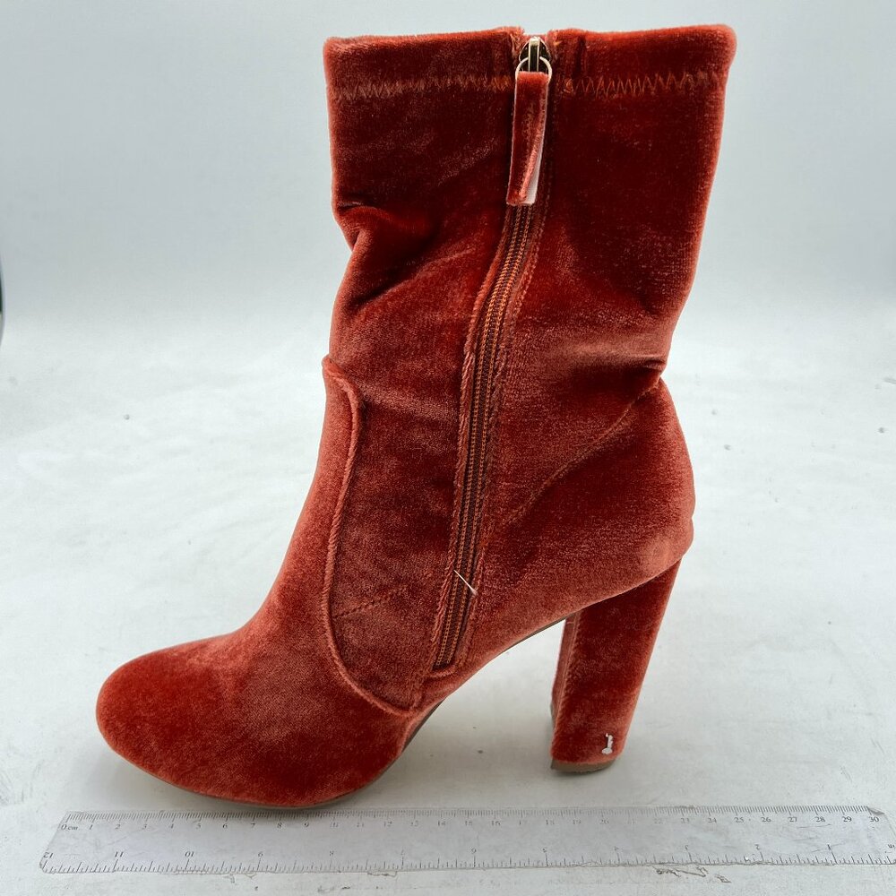 Reddish Orange Women's Block Heels Pointed Toe Ankle Boots Side Zip Elegant Shoe